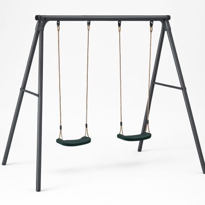Gunga med två säten i grön HDPE-plast och stålram