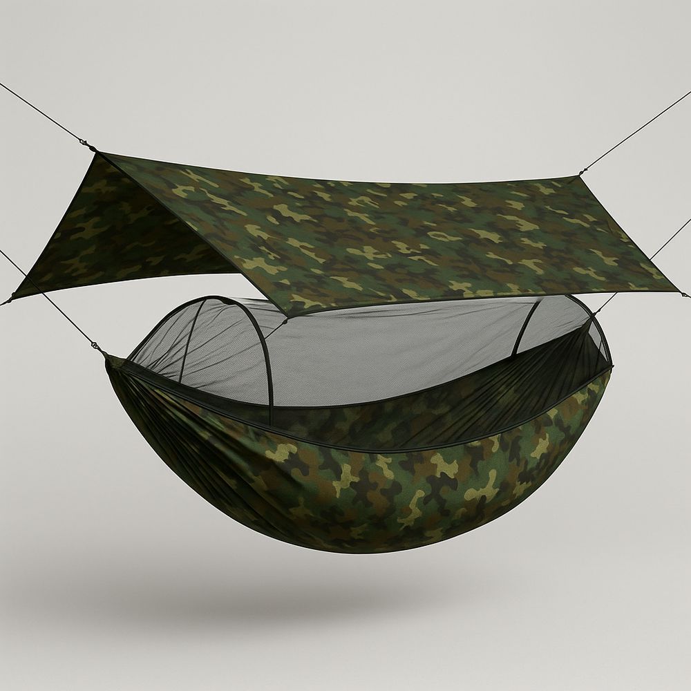 Kamouflage Hängmatta med Myggnät och Tarp Polyester 300x150 cm（L×B）