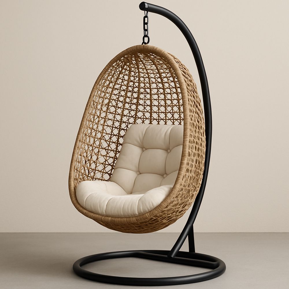 Hängstol Rotting Beige Sittdyna stål Stativ Ø105x200 cm