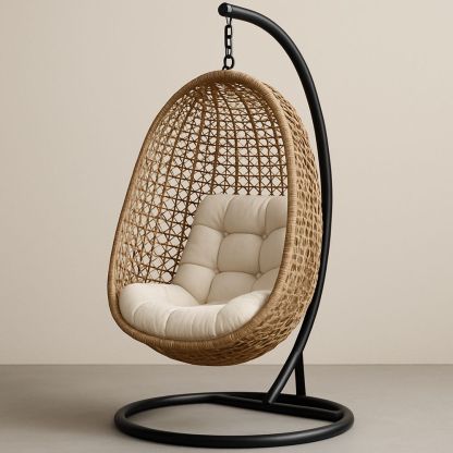 Hängstol Rotting Beige Sittdyna stål Stativ Ø105x200 cm