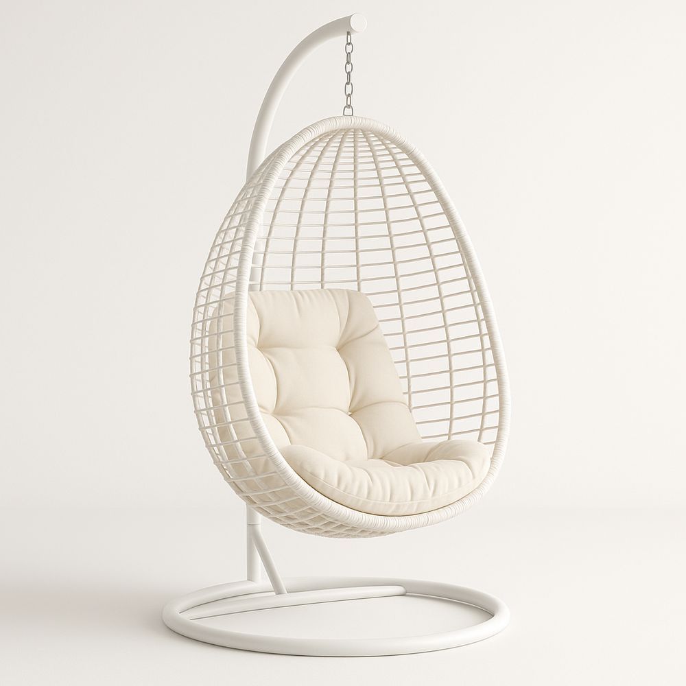 Hängfåtölj i rotting med stålställning Vit Oval 100x105x195 cm（B×D×H）