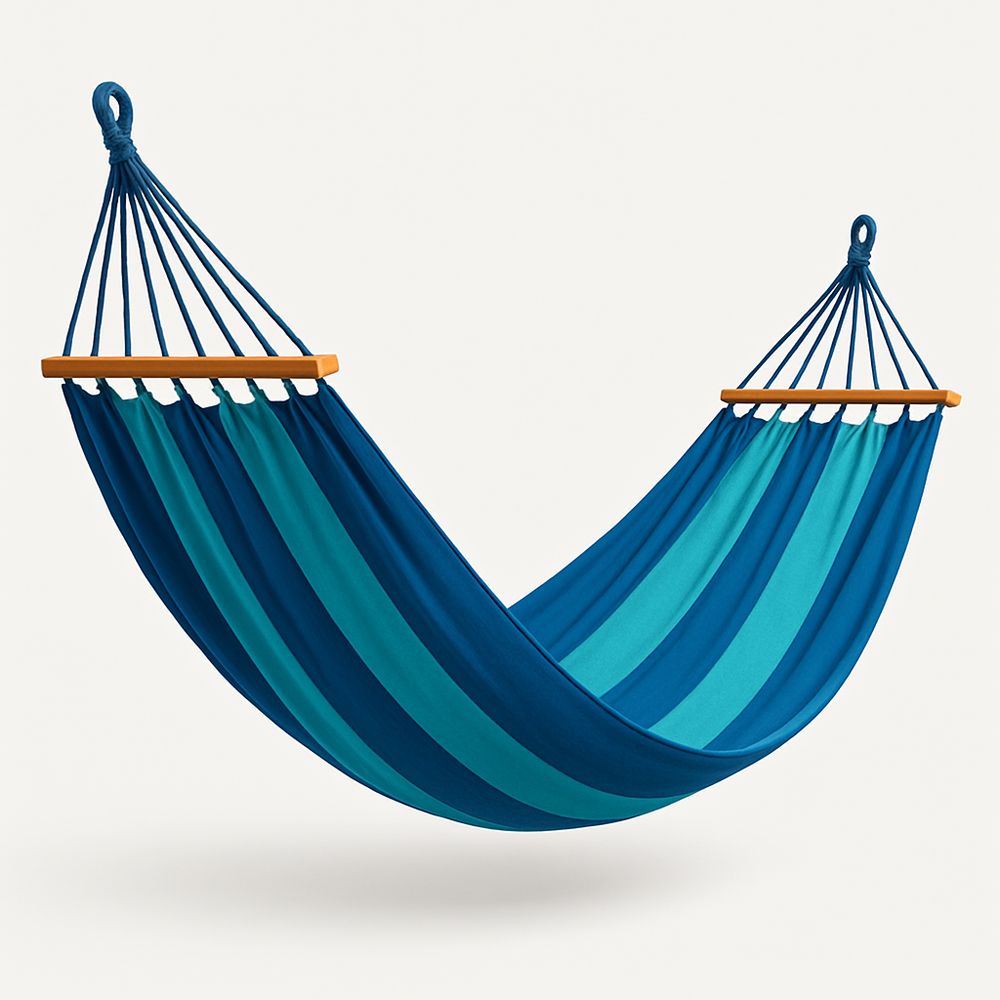 Hängmatta i blått/grönt bomull/polyester med träspjälor av hårt trä 200x150 cm（L×B）