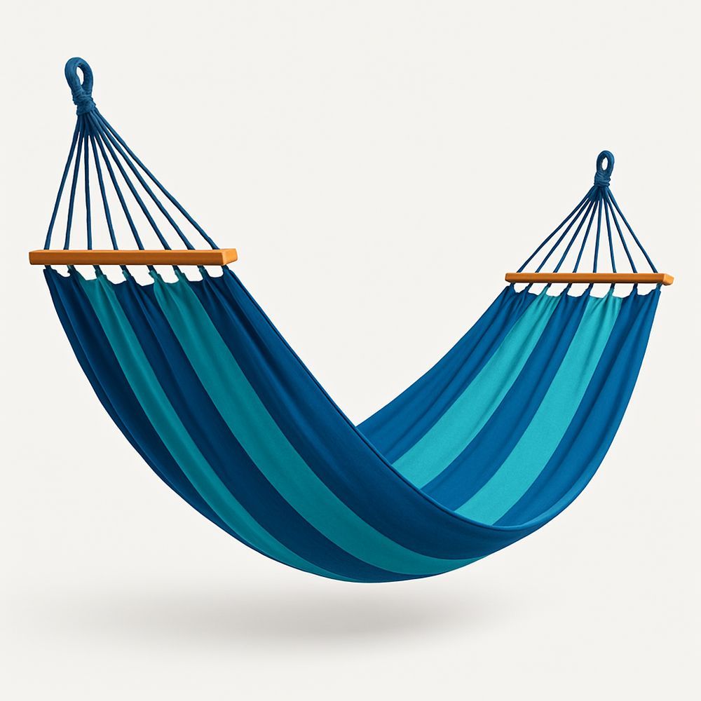 Hängmatta i blått/grönt bomull/polyester med träspjälor av hårt trä 200x150 cm（L×B）