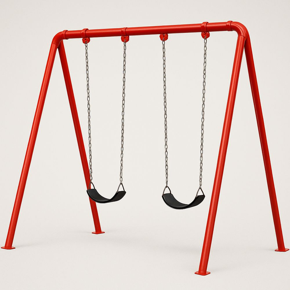 Gunga för barn dubbel svart sits stålram röd