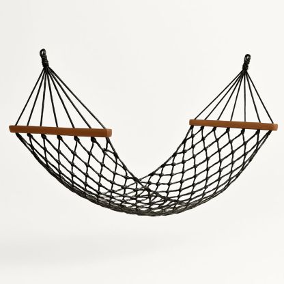 Hängmatta i polyesternät svart med teakdetaljer 200x100 cm（L×B）