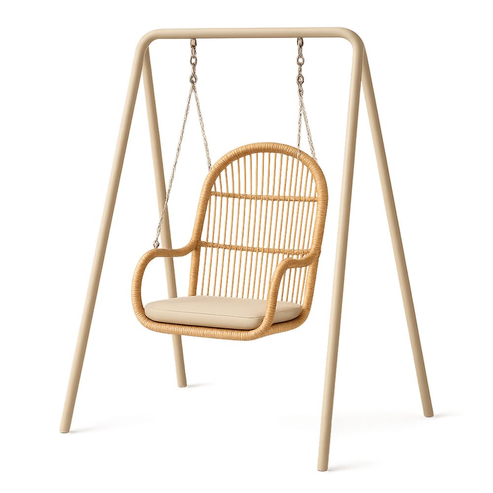 Utomhusgunga i rotting och stål med krämfärgad pulverlackad yta