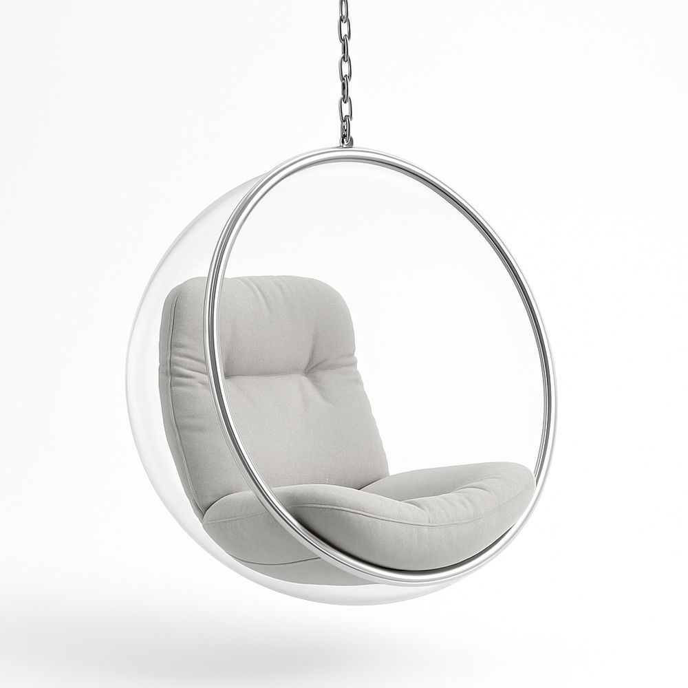 Hängande stol genomskinlig akryl stålram grå tygdyna cirkulär 105cm