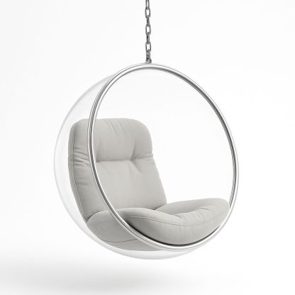 Hängande stol genomskinlig akryl stålram grå tygdyna cirkulär 105cm