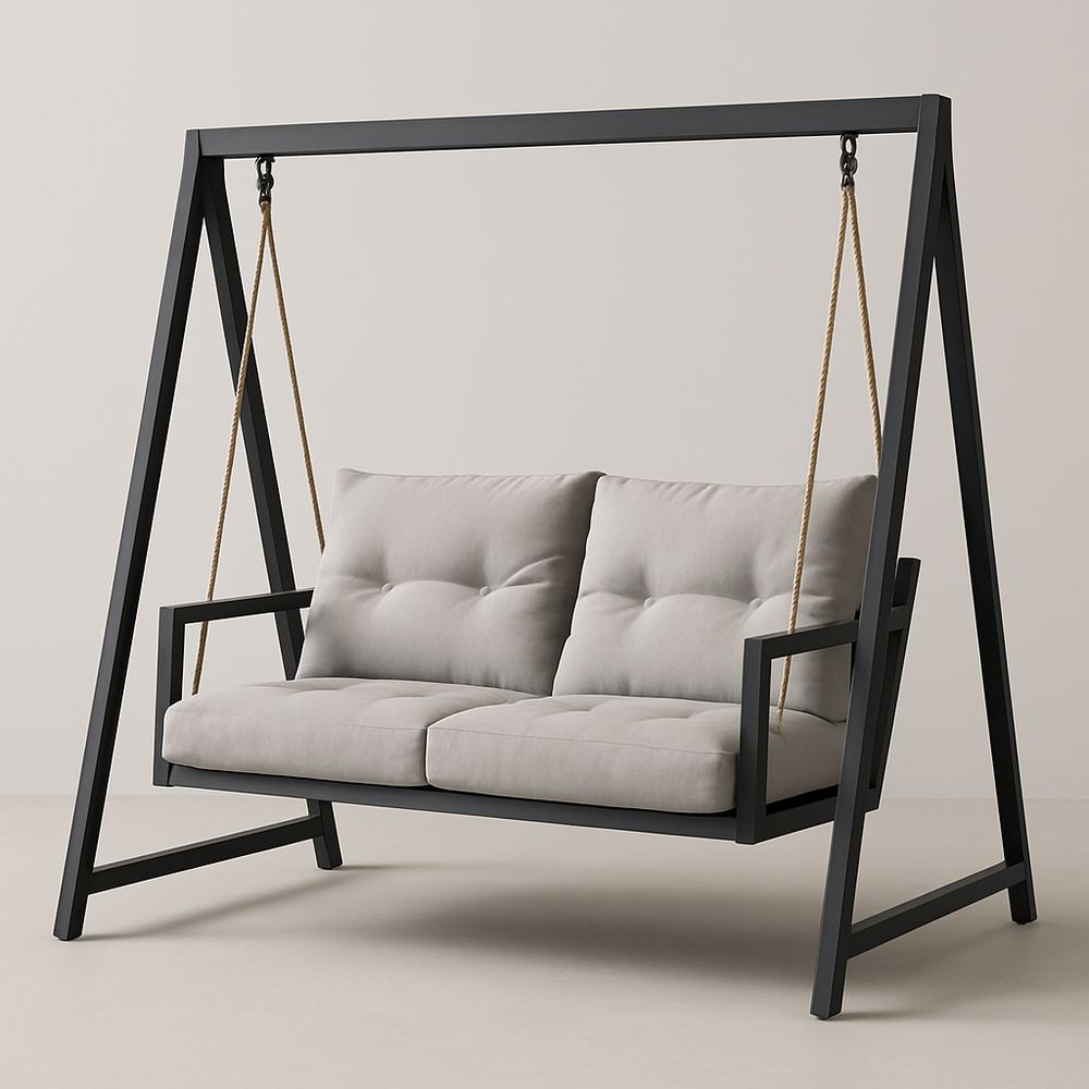 Trädgårdsgunga i stål med polyesterdynor och repupphängning, Grå/Svart