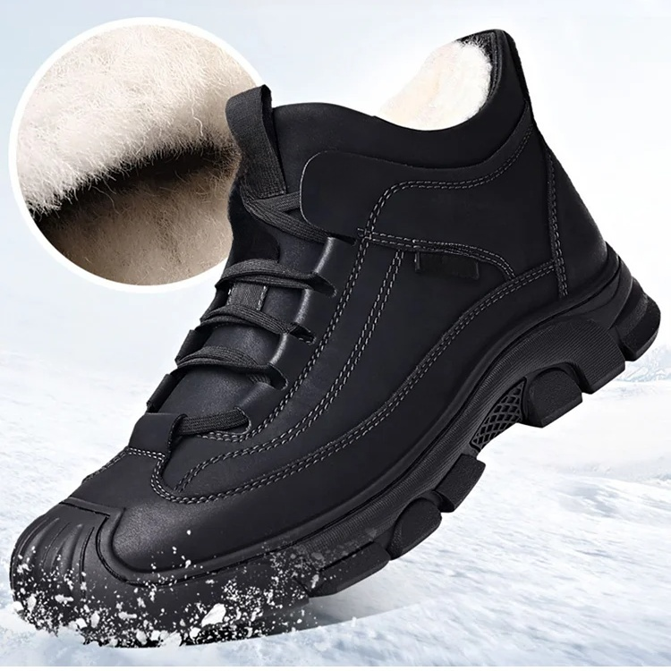 Męskie, ciepłe, skórzane buty z wysoką cholewką, wyściełane polarem