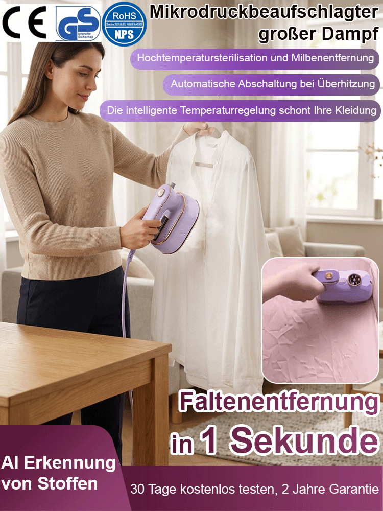 【AI-Stofferkennung】1-Sekunden Faltenentferner Hand-Dampfbügler