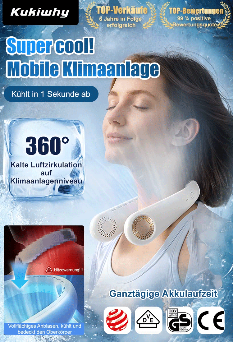 ❄️ Nacken-Klimagerät Pro: Eiswind-Frische für unterwegs – Völlig freie Hände!🥶  Kein normaler Ventilator! Das 6-Kern-Kühlsystem verwandelt drückend schwüle Sommerhitze in Sekunden in einen eisigen, erfrischenden Luftstrom.