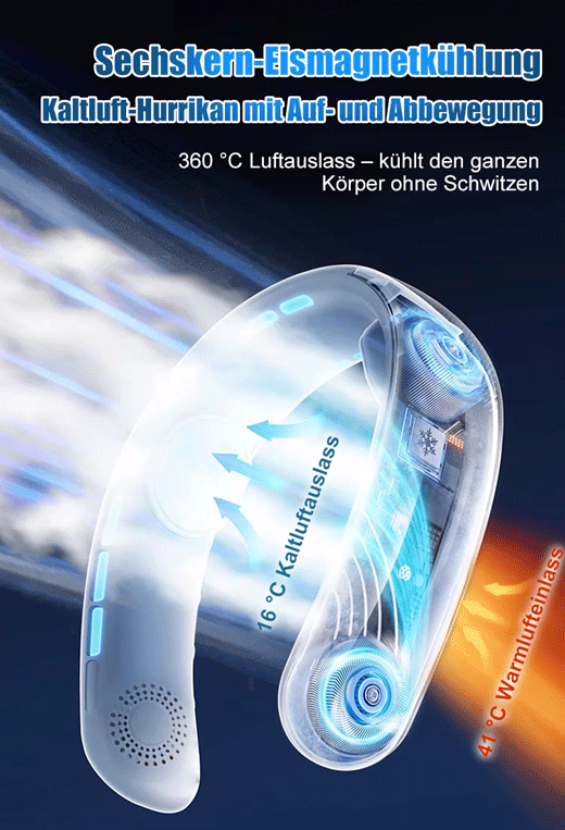 ❄️ Nacken-Klimagerät Pro: Eiswind-Frische für unterwegs – Völlig freie Hände!🥶  Kein normaler Ventilator! Das 6-Kern-Kühlsystem verwandelt drückend schwüle Sommerhitze in Sekunden in einen eisigen, erfrischenden Luftstrom.