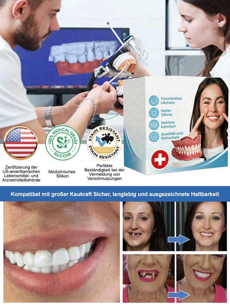 【Zahnarztfrei】Medizinisches Silikon-Zahnprothese | Sofort strahlende Zähne + Natürliches Lächeln