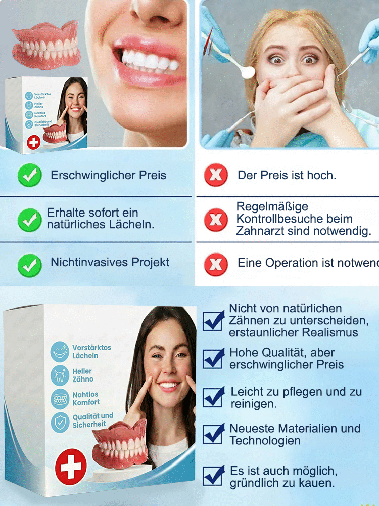 【Zahnarztfrei】Medizinisches Silikon-Zahnprothese | Sofort strahlende Zähne + Natürliches Lächeln
