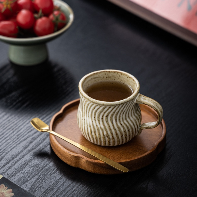 Handcrafted Textured Ceramic Mug, Vintage Handle Coffee Cup, Personalized Home Tea Cup