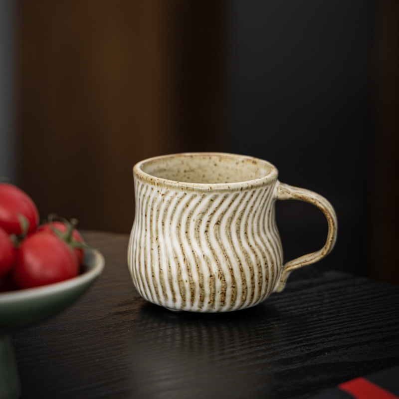 Handcrafted Textured Ceramic Mug, Vintage Handle Coffee Cup, Personalized Home Tea Cup