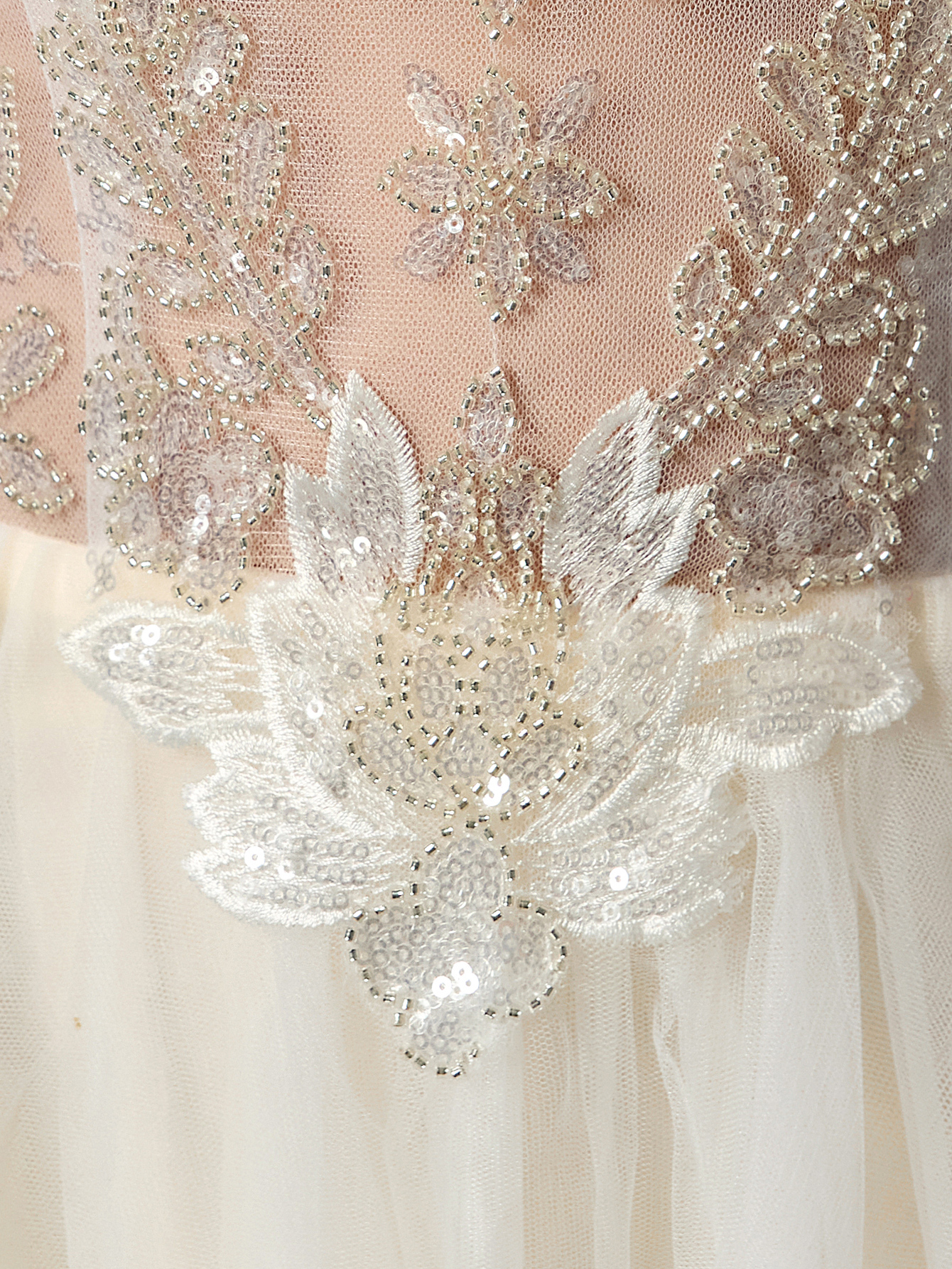 Elegant Round Neck Beaded Tulle Wedding Gown