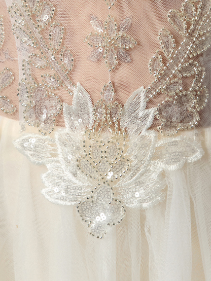 Elegant Round Neck Beaded Tulle Wedding Gown