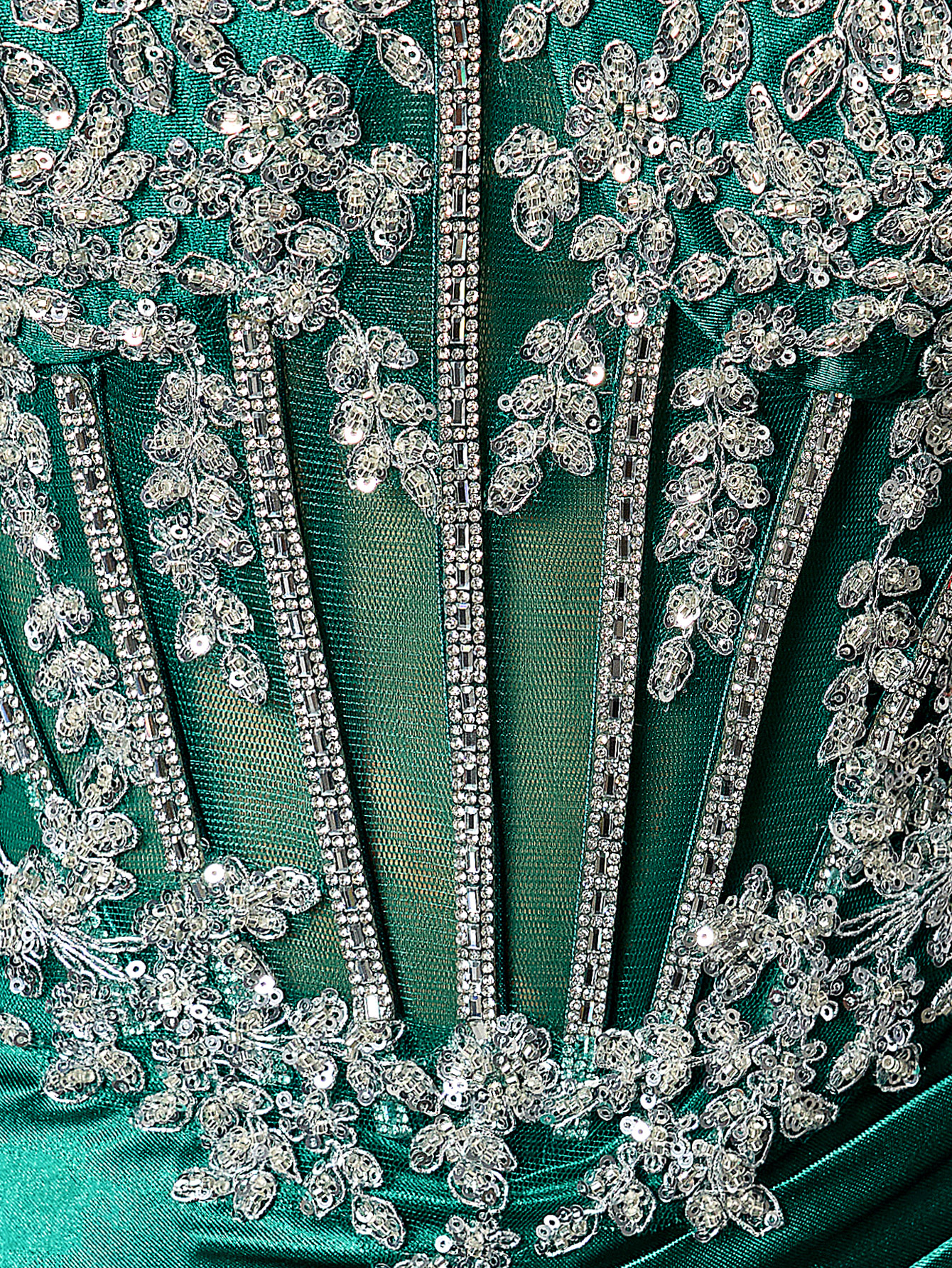 Elegant Strapless Beaded Corset High Slit Train Gown Formal Evening Dress