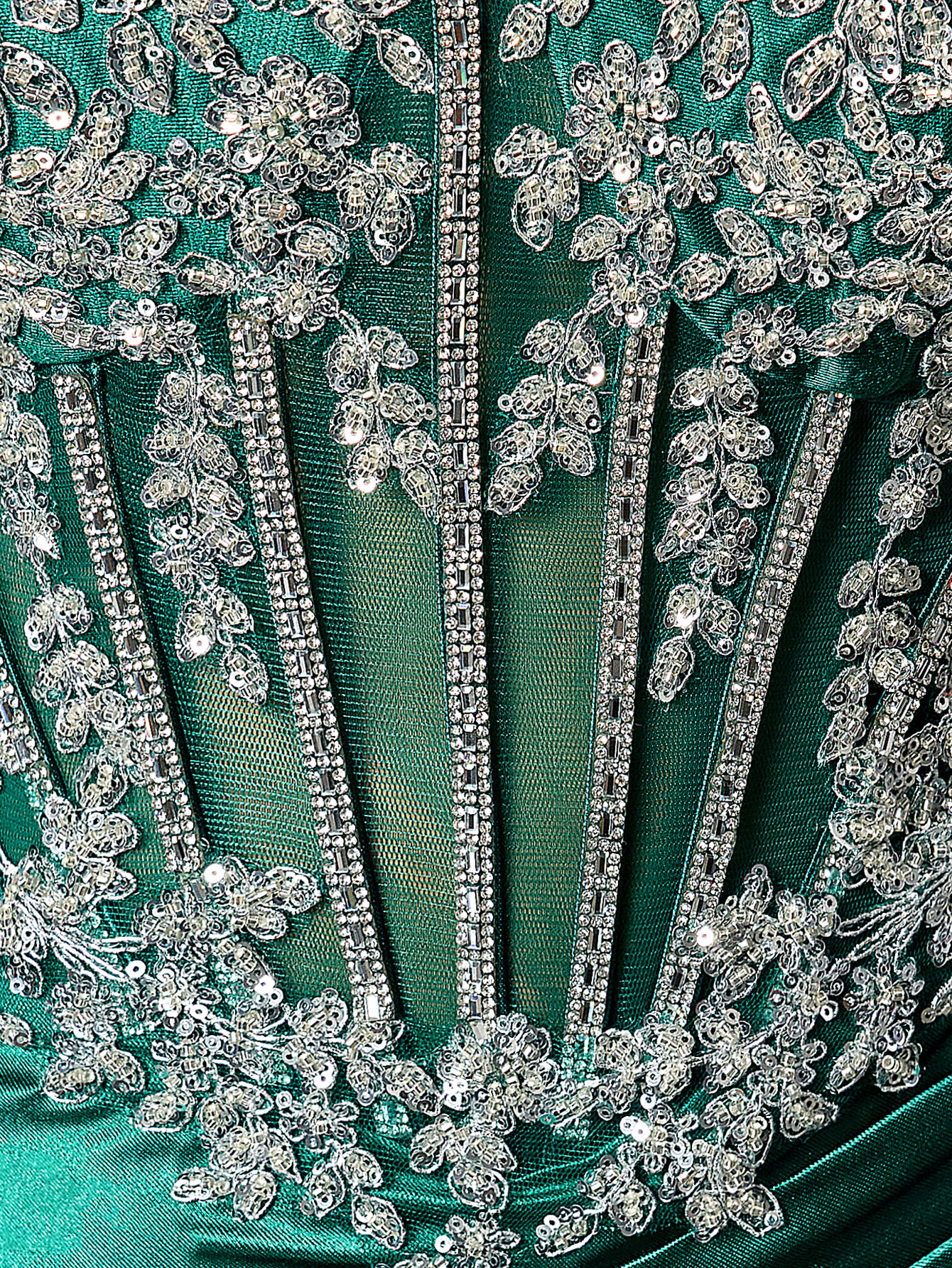 Elegant Strapless Beaded Corset High Slit Train Gown Formal Evening Dress