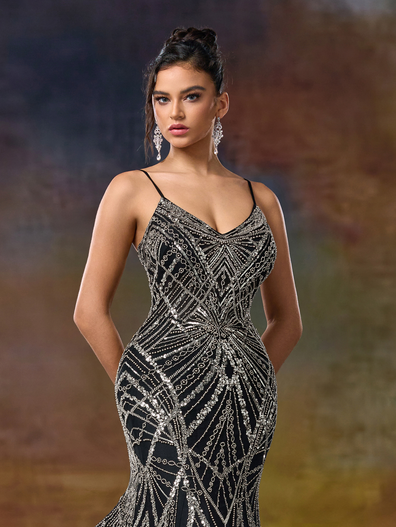 Modecrush Sparkling Full Beaded Sequin Party Dress Luxurious Column Spaghetti Straps V-Neck Evening Dress Party Wear