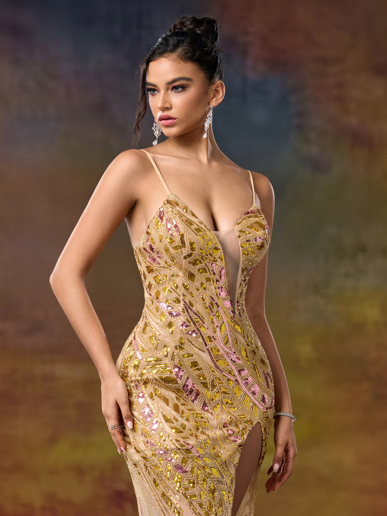 Modecrush Column Spaghetti Sweetheart Neckline Beaded Sexy Evening Party Dress