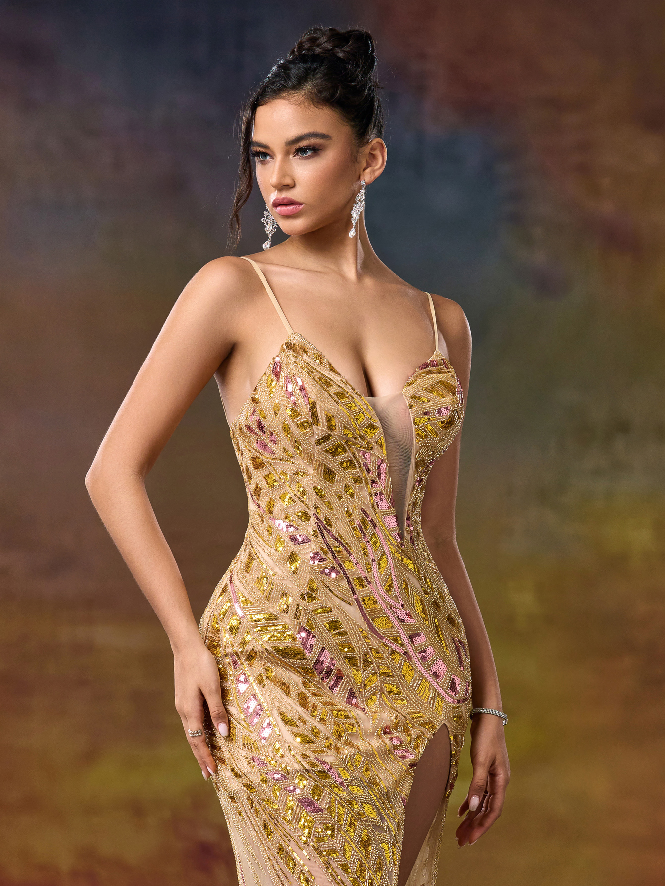 Modecrush Column Spaghetti Sweetheart Neckline Beaded Sexy Evening Party Dress