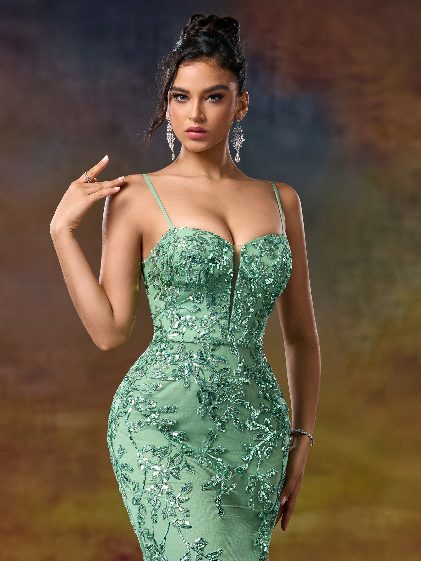 Modecrush fresh and Vibrant Spaghetti Shoulder Dresses Beaded Flower Embroidered Evening Gowns