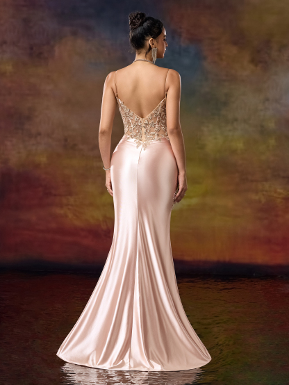 Modecrush Applique Sheath Spaghetti Split Thight Sweetheart Prom Dress Sparkling Sequin Applique Embroidered Gown Spring New Party Dress Prom Dress Cocktail Dress