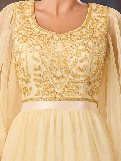 Modecrush Women's Beaded A Swing Dress Elegant Tulle Flowing Evening Dress For Wedding Guest Formal Evening Birthday Party