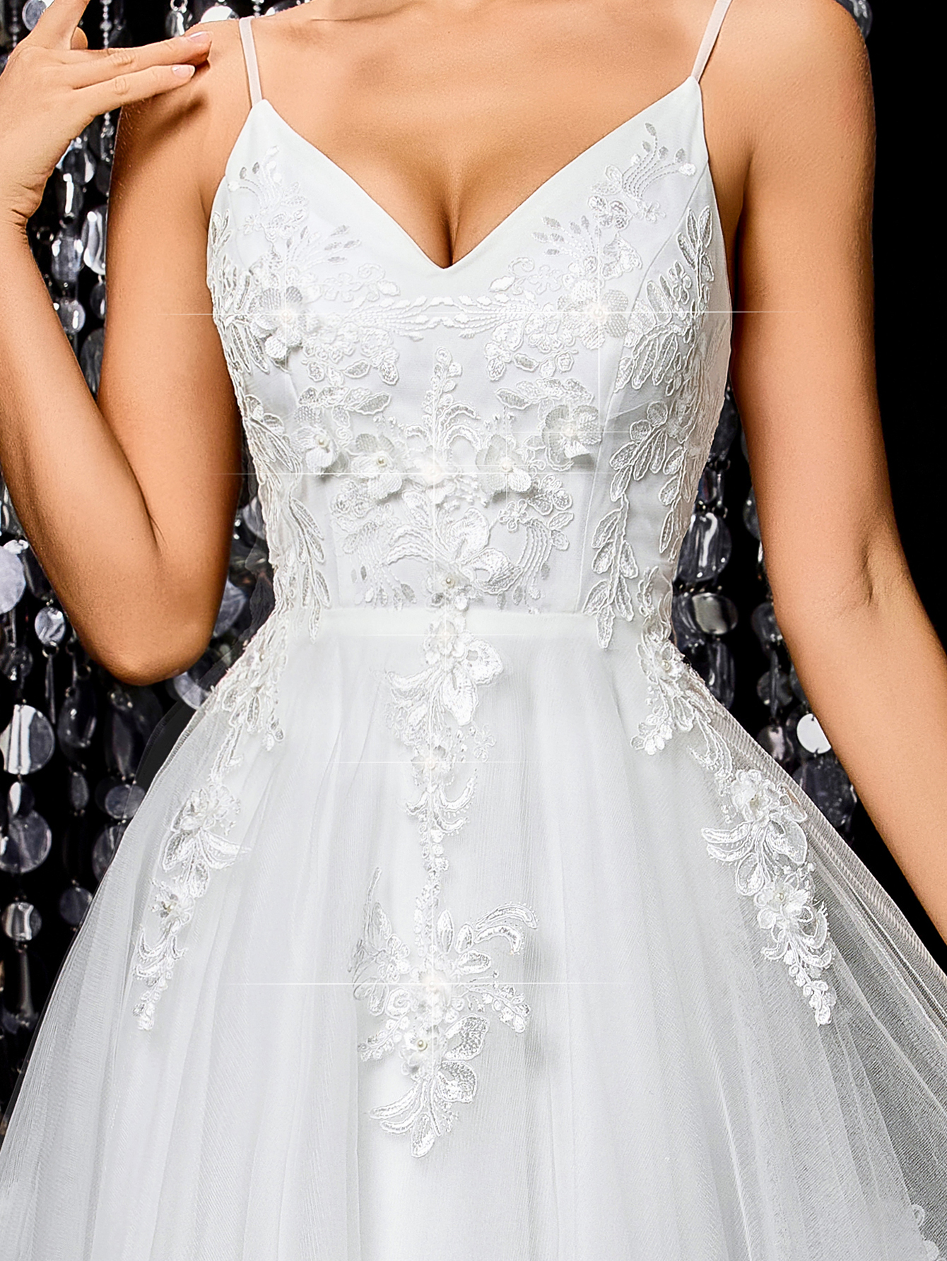 Modecrush Romantic Flower Embroidery Fine Strap V-neck Maxi Dress, Elegant A-line Bridal Dress, for Wedding, Birthday Party