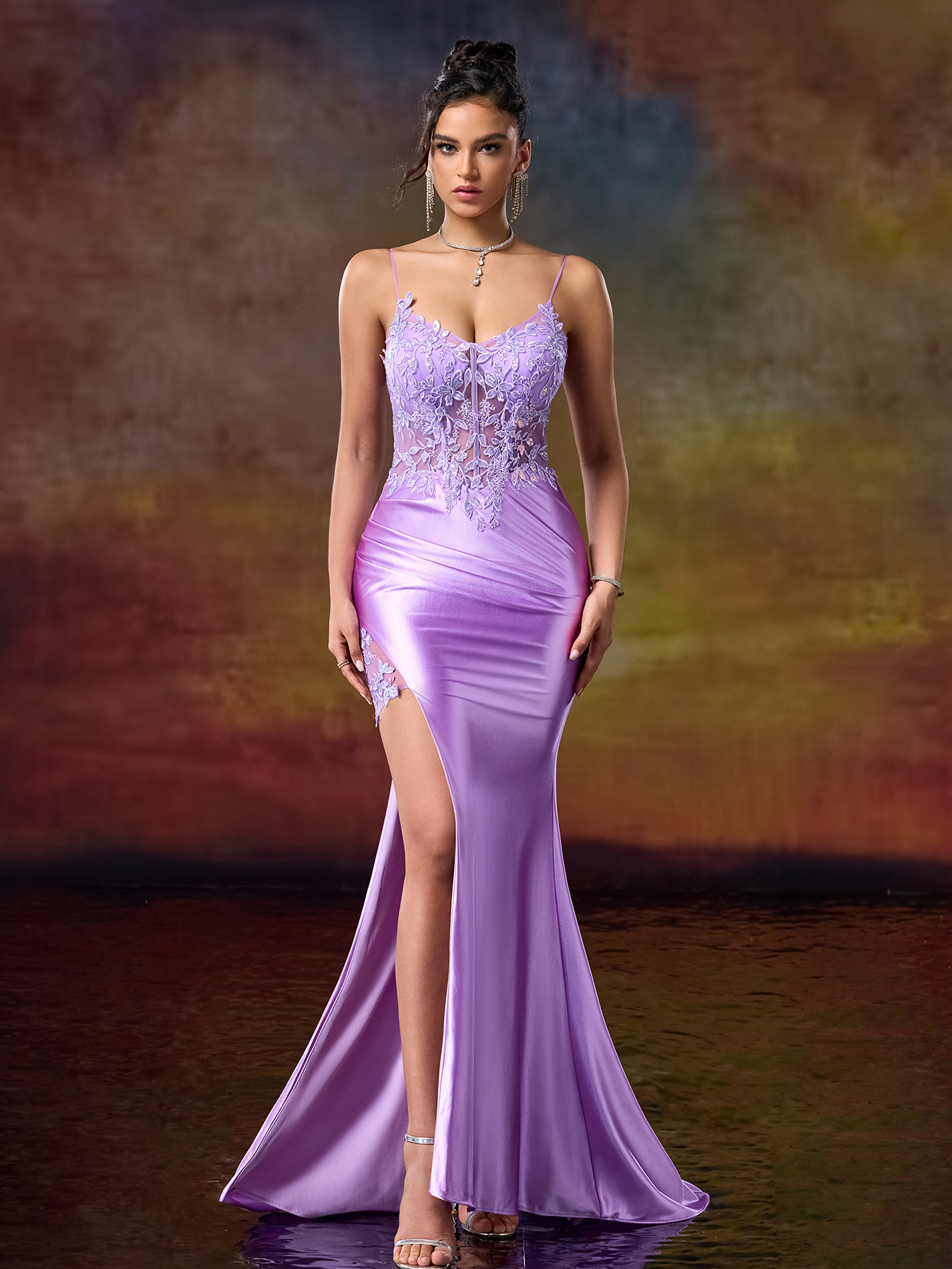 Modecrush Applique Sheath Spaghetti Split Thight Sweetheart Prom Dress Sparkling Sequin Applique Embroidered Gown Spring New Party Dress Prom Dress Cocktail Dress