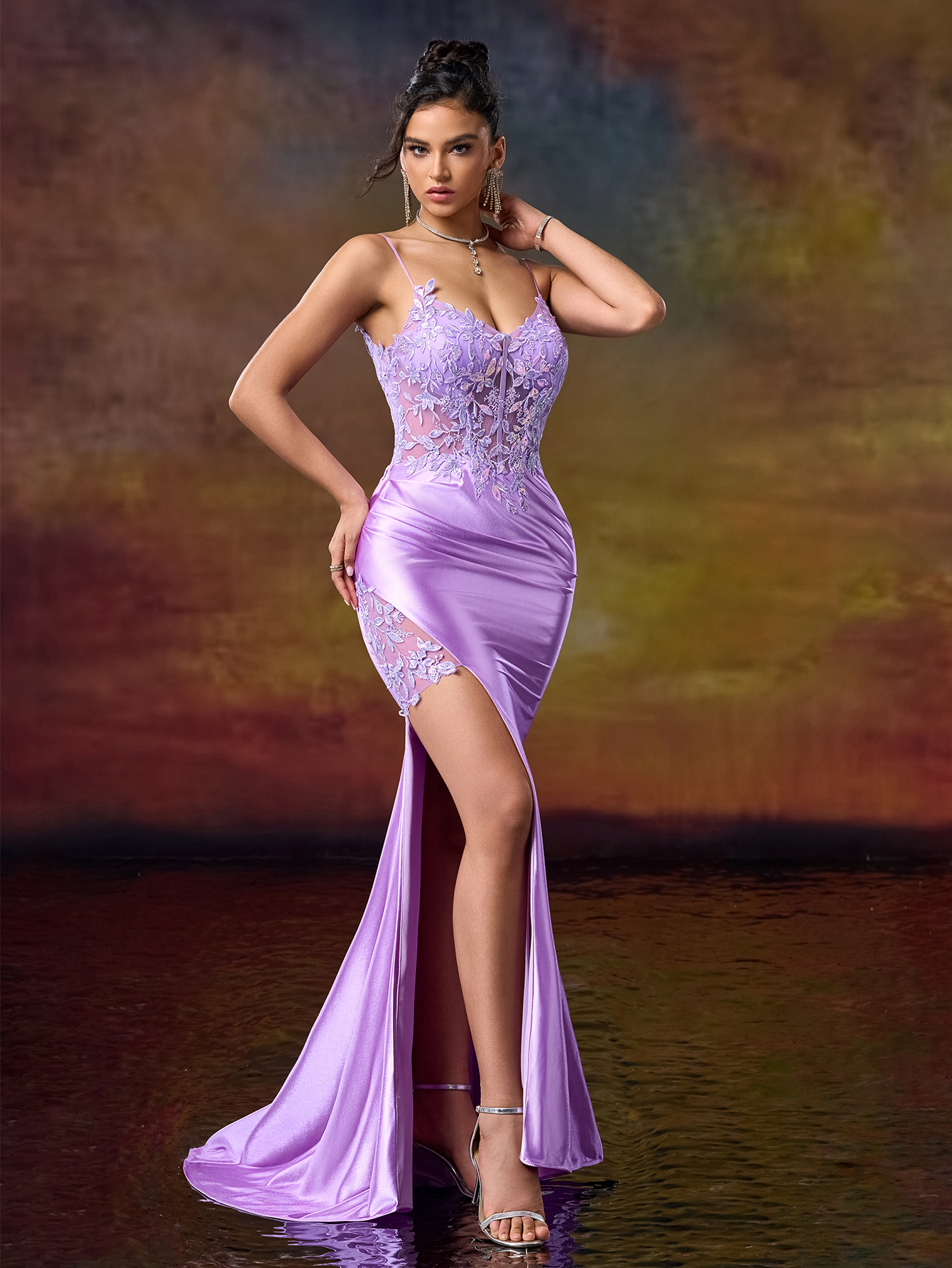 Modecrush Applique Sheath Spaghetti Split Thight Sweetheart Prom Dress Sparkling Sequin Applique Embroidered Gown Spring New Party Dress Prom Dress Cocktail Dress