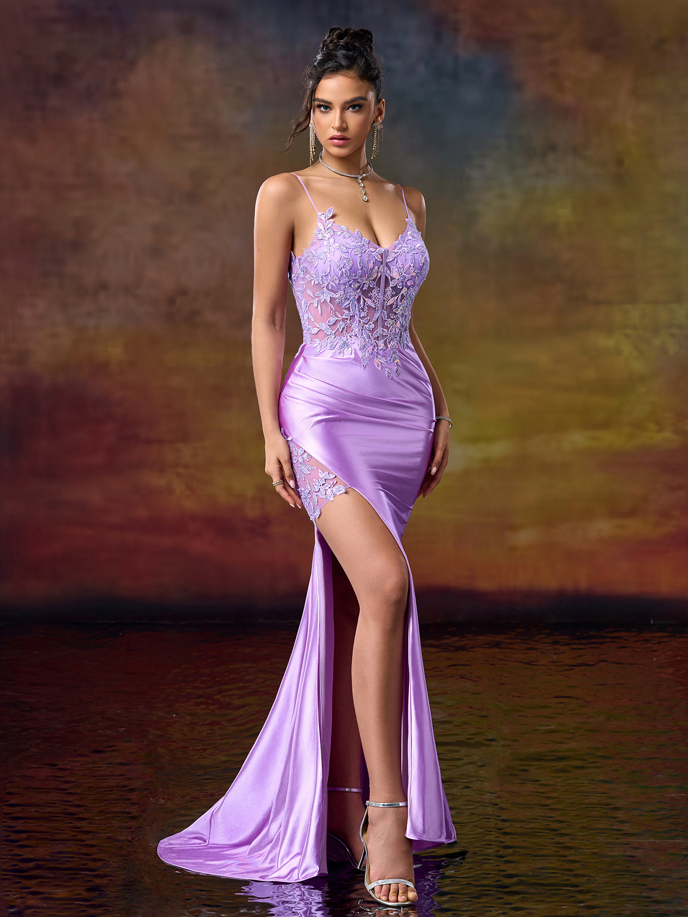 Modecrush Applique Sheath Spaghetti Split Thight Sweetheart Prom Dress Sparkling Sequin Applique Embroidered Gown Spring New Party Dress Prom Dress Cocktail Dress