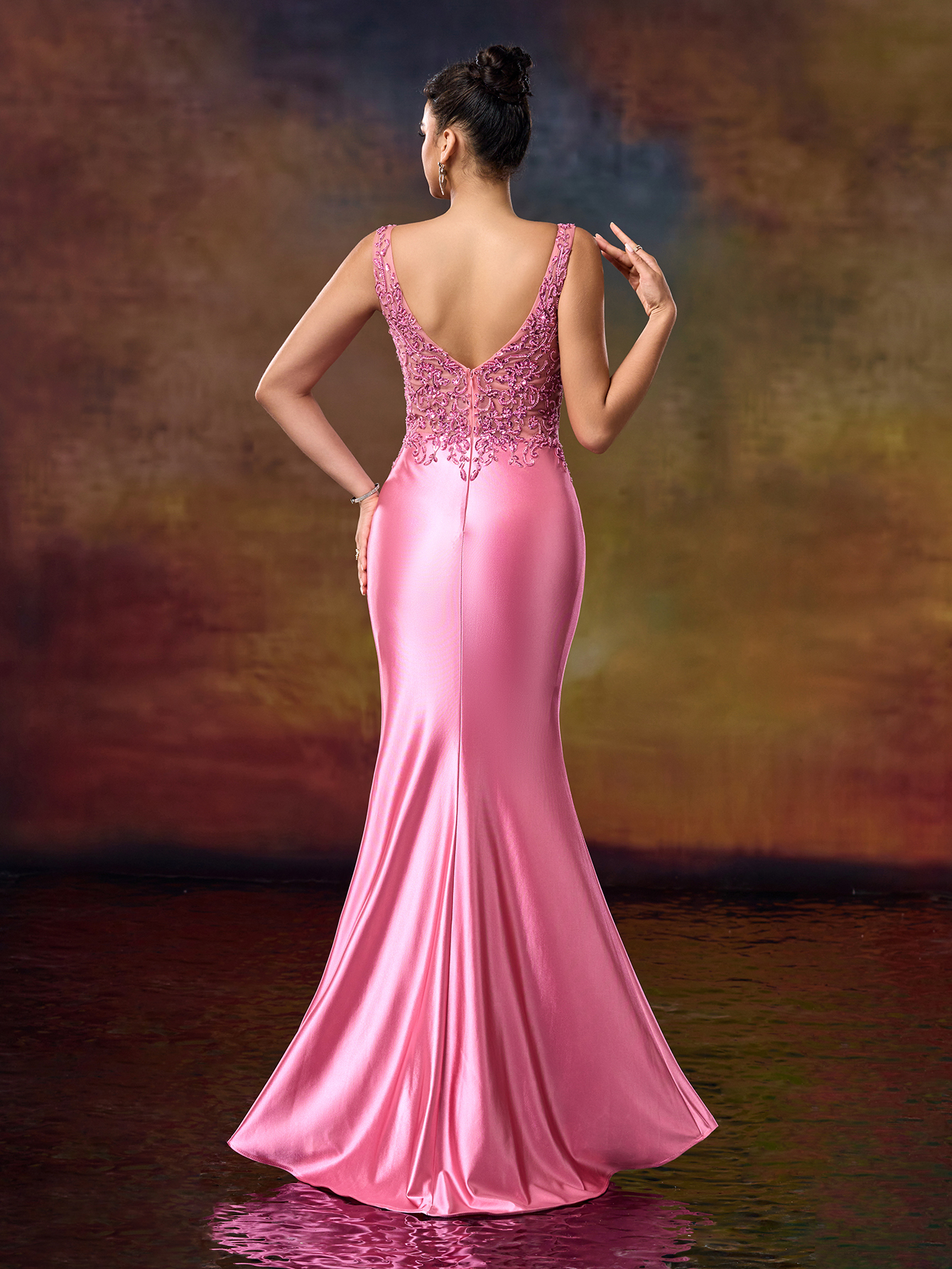 Modecrush women's V-Neck Sleeveless Split Hem Simple Long Formal Evening Gown (Heavy-Duty Craftsmanship)