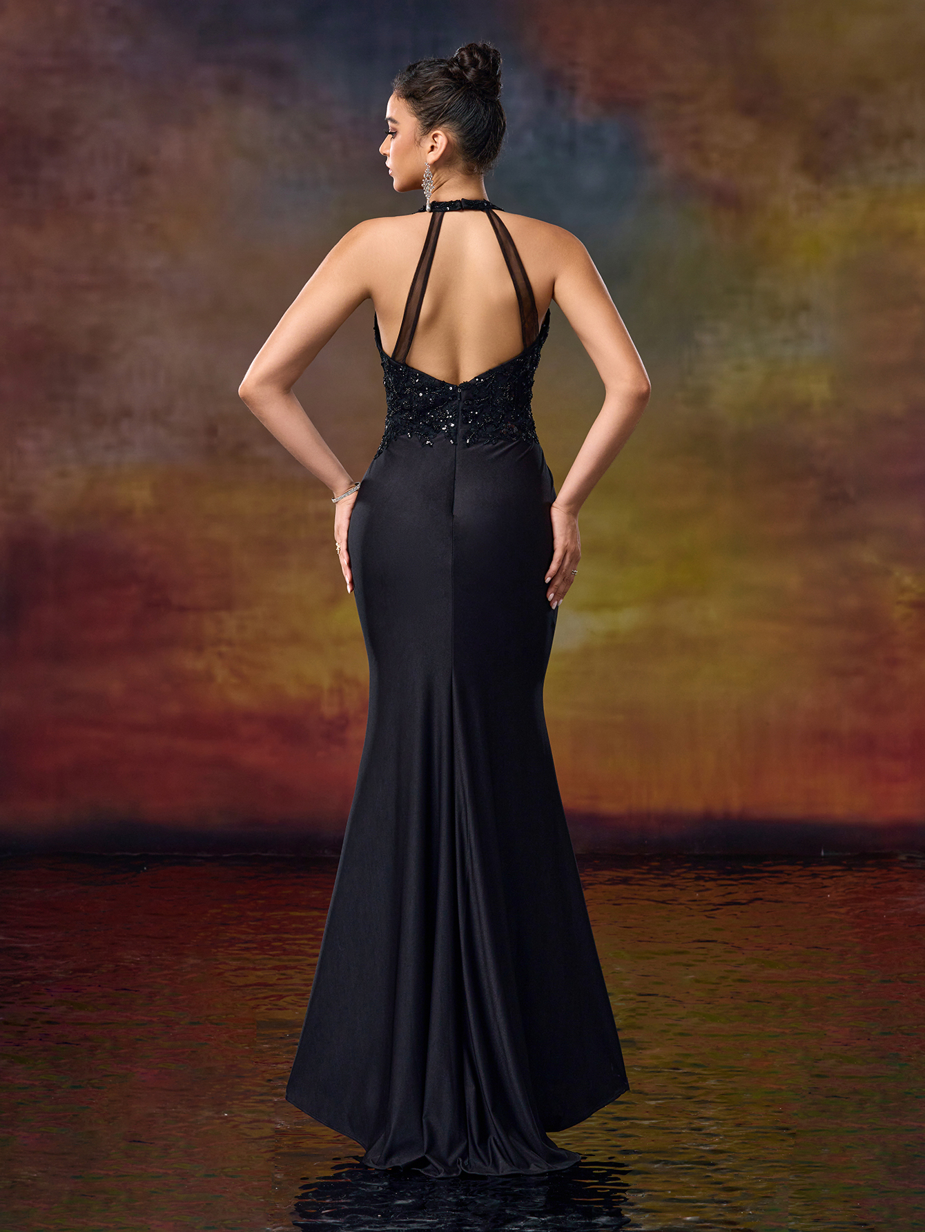 Modecrush Sparkling Beaded Halter Mermaid Dress - Formal Occasion Elegance