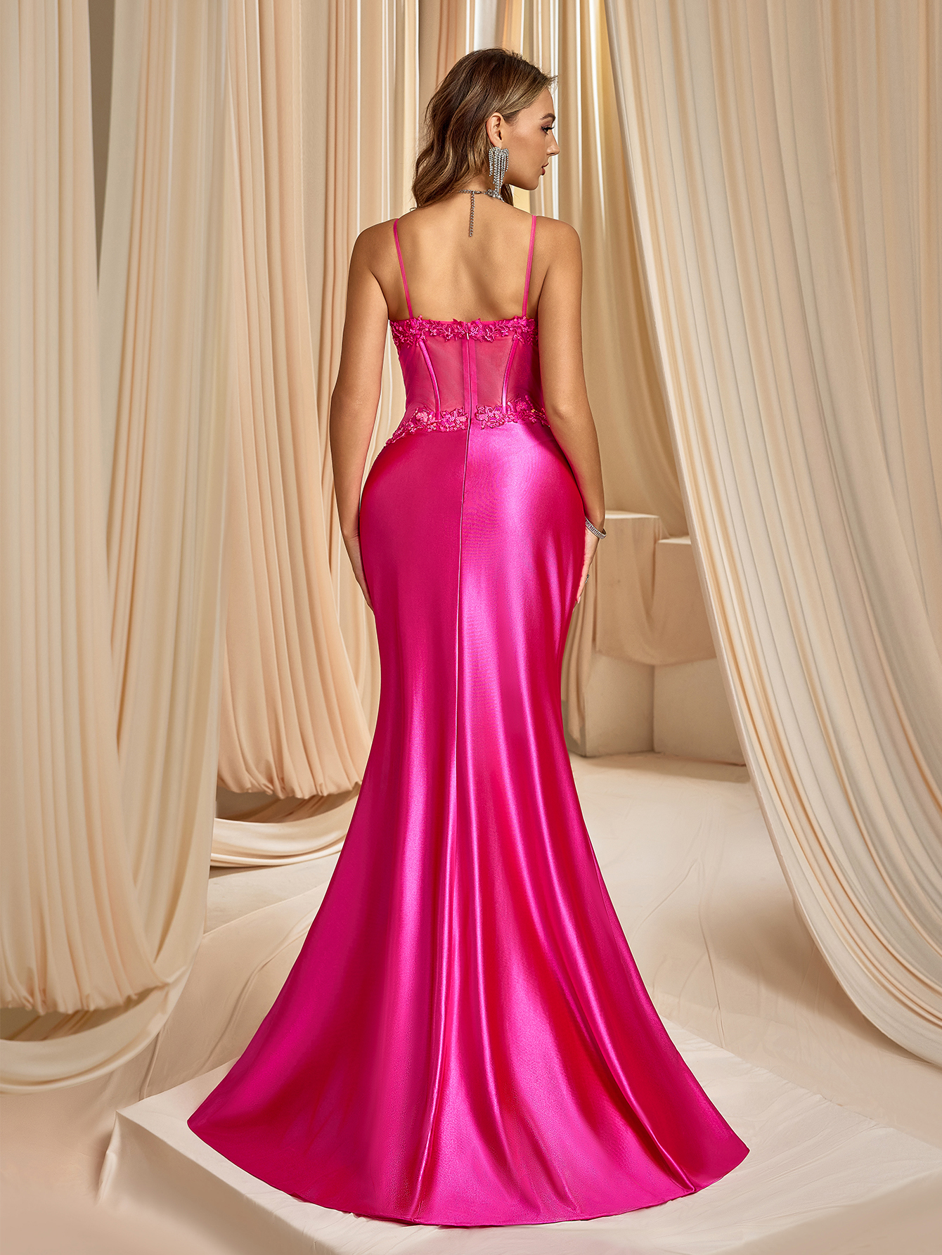 Modecrush Column Spaghetti Applique Sweetheart Prom Dress See Through Evening Party Dress