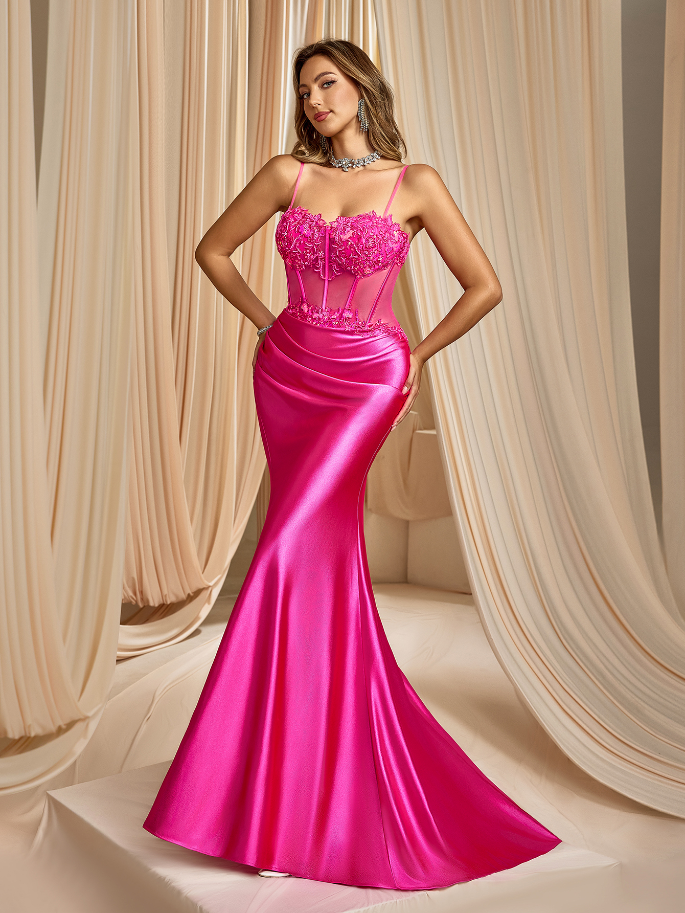 Modecrush Column Spaghetti Applique Sweetheart Prom Dress See Through Evening Party Dress