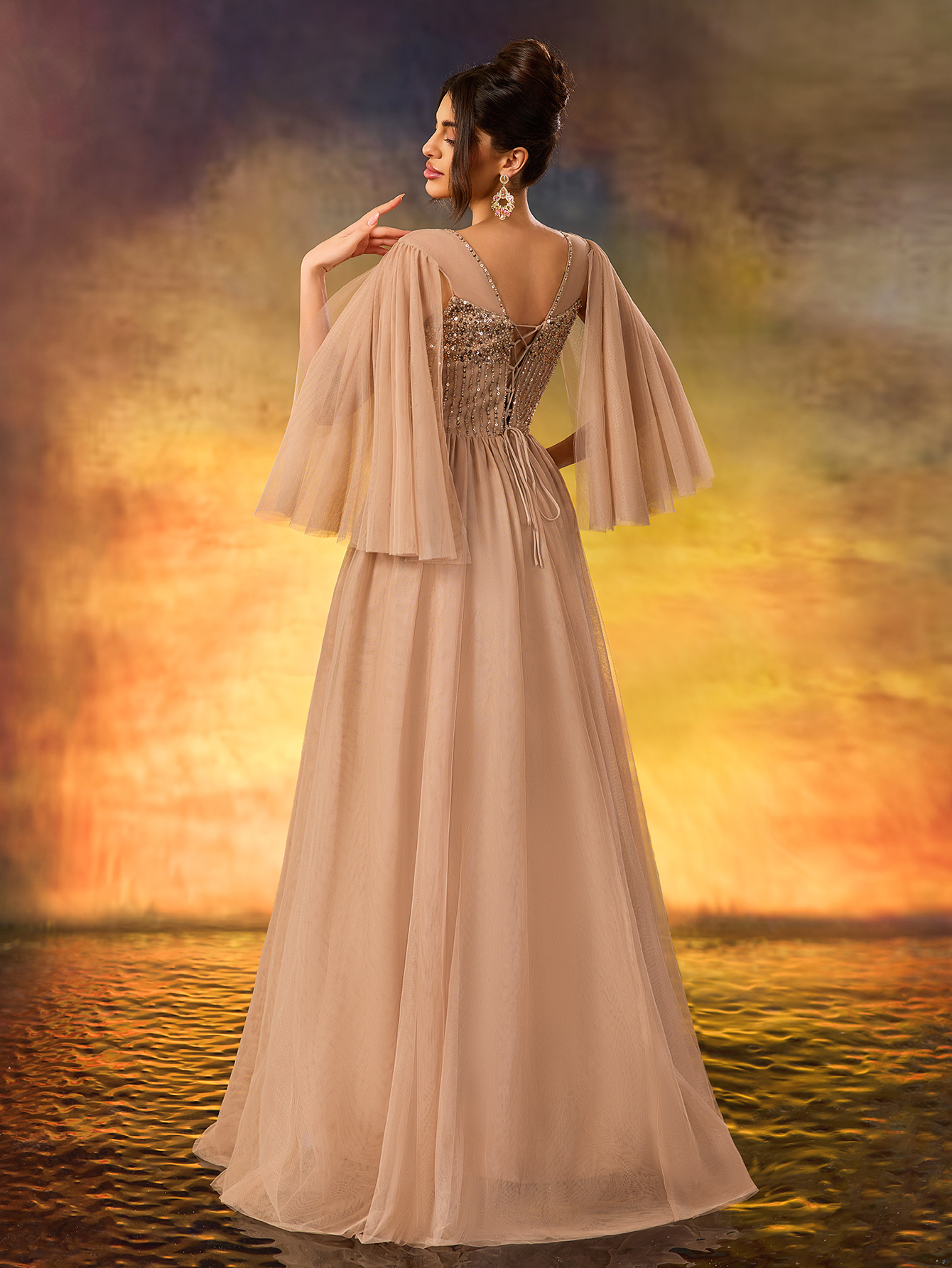 Modecrush Evening Dress Banquet Elegant Sequins Appliques Long Prom Formal Party Gown Dress De Noche Wedding Guest Dress, For Graduation, Evening