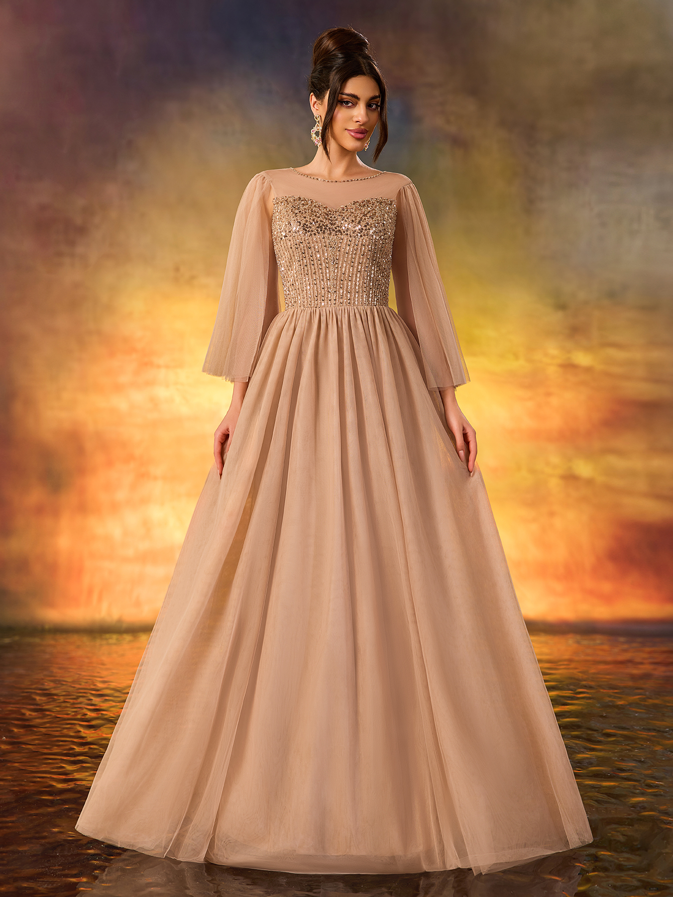 Modecrush Evening Dress Banquet Elegant Sequins Appliques Long Prom Formal Party Gown Dress De Noche Wedding Guest Dress, For Graduation, Evening