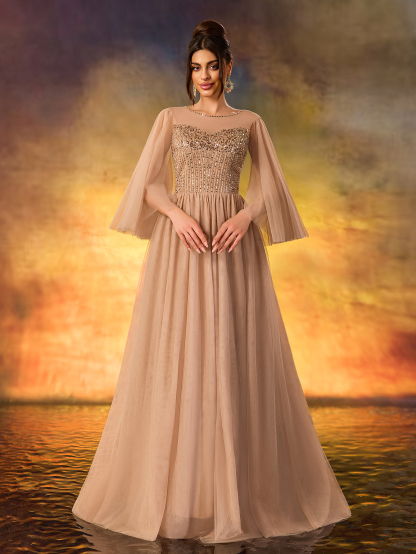 Modecrush Evening Dress Banquet Elegant Sequins Appliques Long Prom Formal Party Gown Dress De Noche Wedding Guest Dress, For Graduation, Evening