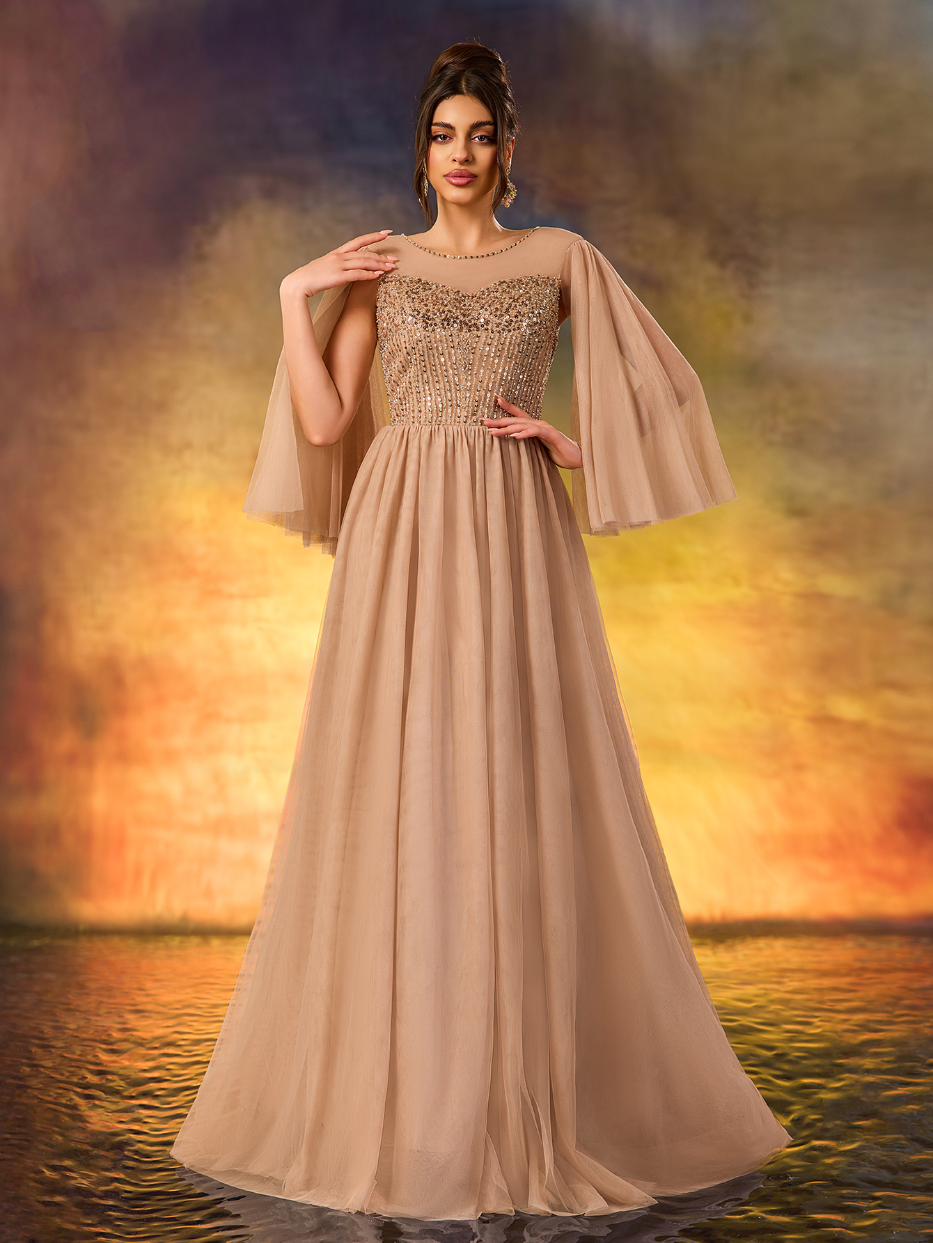 Modecrush Evening Dress Banquet Elegant Sequins Appliques Long Prom Formal Party Gown Dress De Noche Wedding Guest Dress, For Graduation, Evening