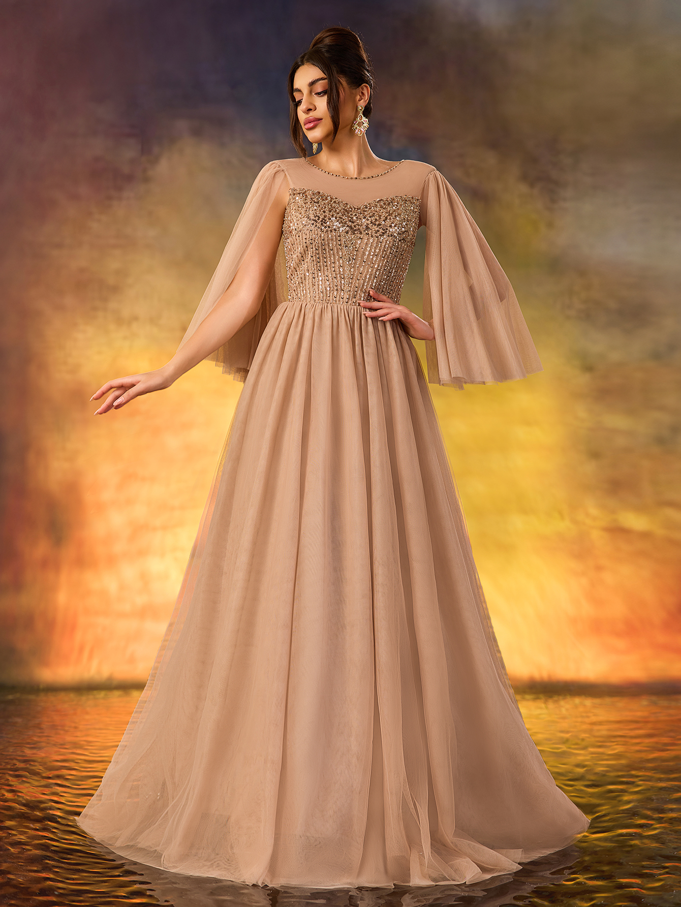 Modecrush Evening Dress Banquet Elegant Sequins Appliques Long Prom Formal Party Gown Dress De Noche Wedding Guest Dress, For Graduation, Evening