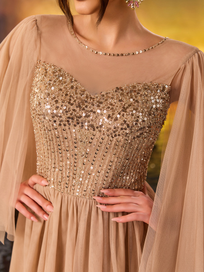 Modecrush Evening Dress Banquet Elegant Sequins Appliques Long Prom Formal Party Gown Dress De Noche Wedding Guest Dress, For Graduation, Evening