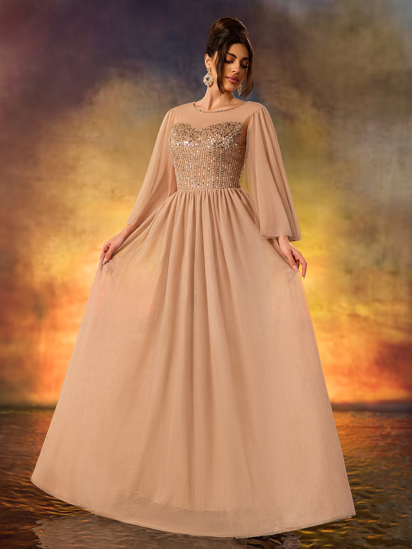 Modecrush Evening Dress Banquet Elegant Sequins Appliques Long Prom Formal Party Gown Dress De Noche Wedding Guest Dress, For Graduation, Evening