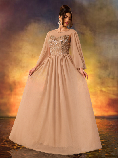 Modecrush Evening Dress Banquet Elegant Sequins Appliques Long Prom Formal Party Gown Dress De Noche Wedding Guest Dress, For Graduation, Evening