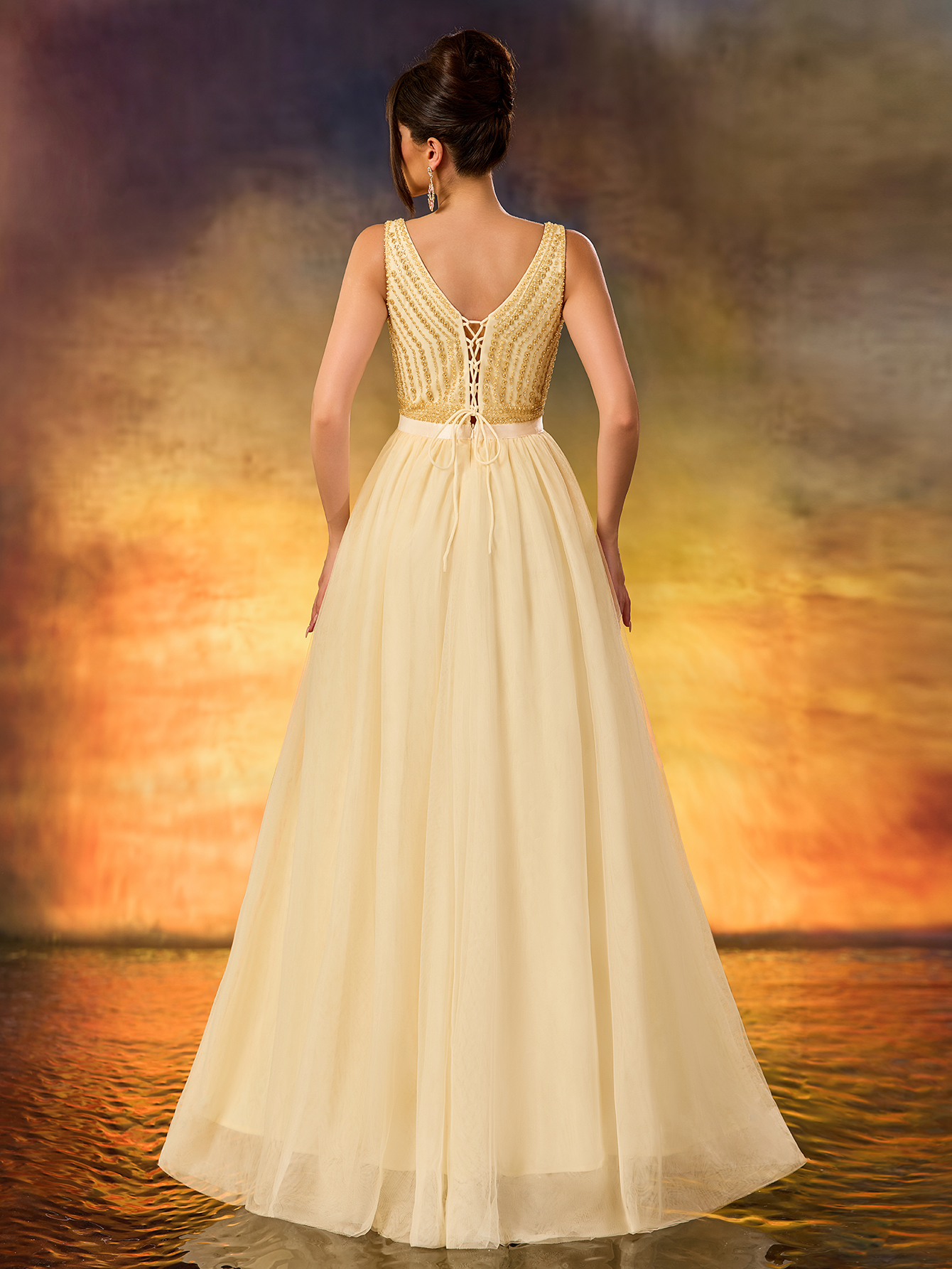 Modecrush Women's Sequins Sparkling A Swing Dress Elegant V-neck Tulle Flutter Evening Dress For Wedding Guest Formal Evening Birthday Party