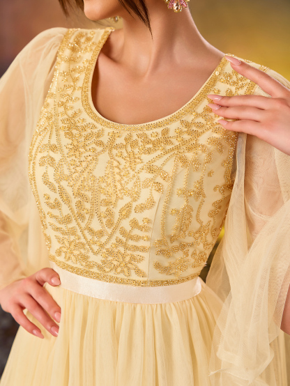 Modecrush Women's Beaded A Swing Dress Elegant Tulle Flowing Evening Dress For Wedding Guest Formal Evening Birthday Party