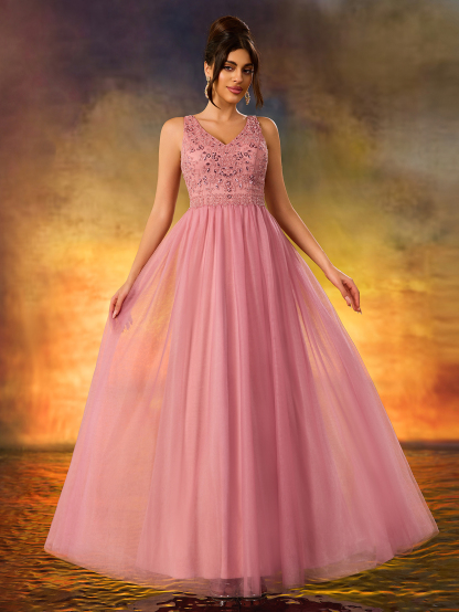 Modecrush Sequin Glitter Dress V-Neck Backless Dress For Wedding Guests,Party,Formal Dinner,Prom